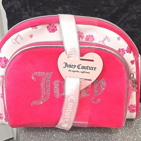 Juicy Couture Signatute Logo Floeal/Velour Cosmetic Bag Set - Picture 3 of 8
